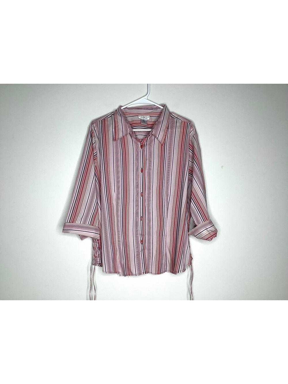 Vintage Indulgence Striped Button Up Shirt With Lace Up Detail